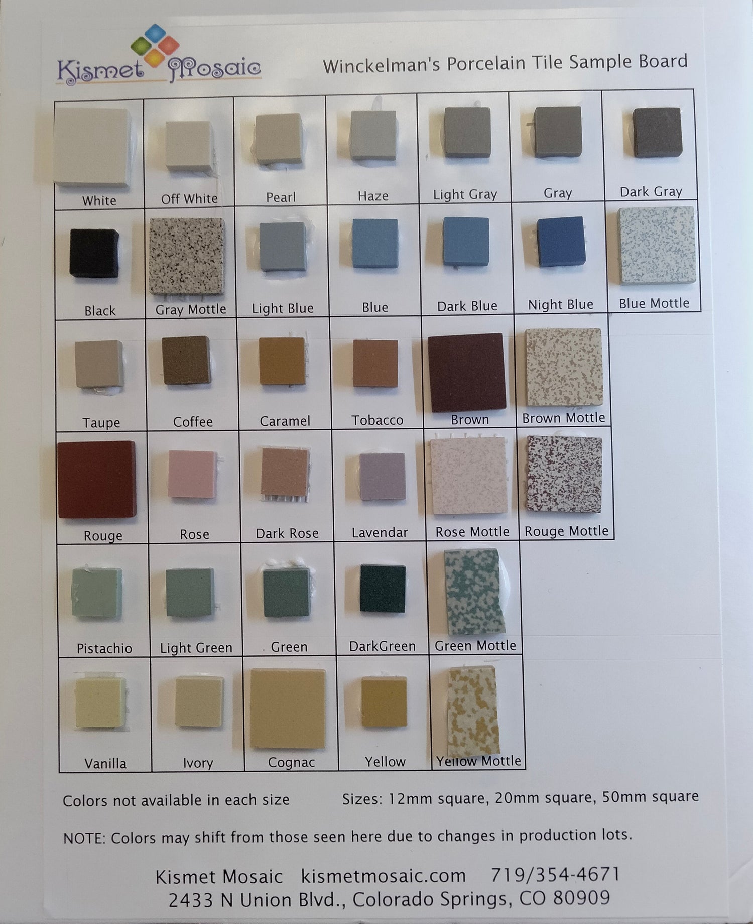 Winckelmans Porcelain sample board