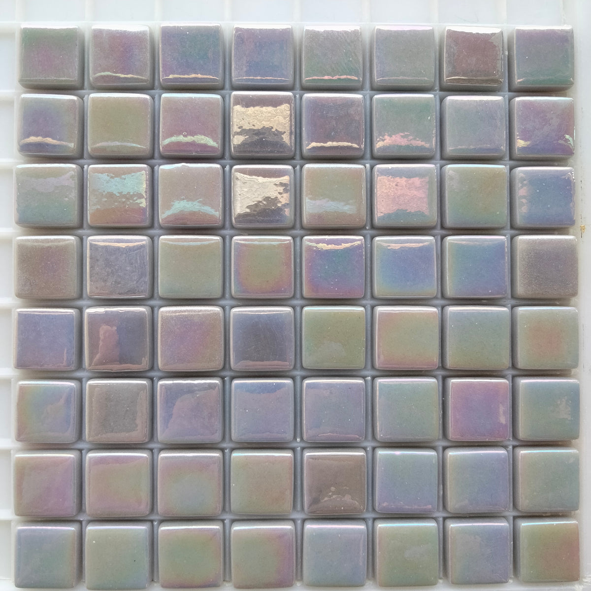 12mm Light Gray Iridescent Mosaic Tiles sheeted tile – Kismet Mosaic