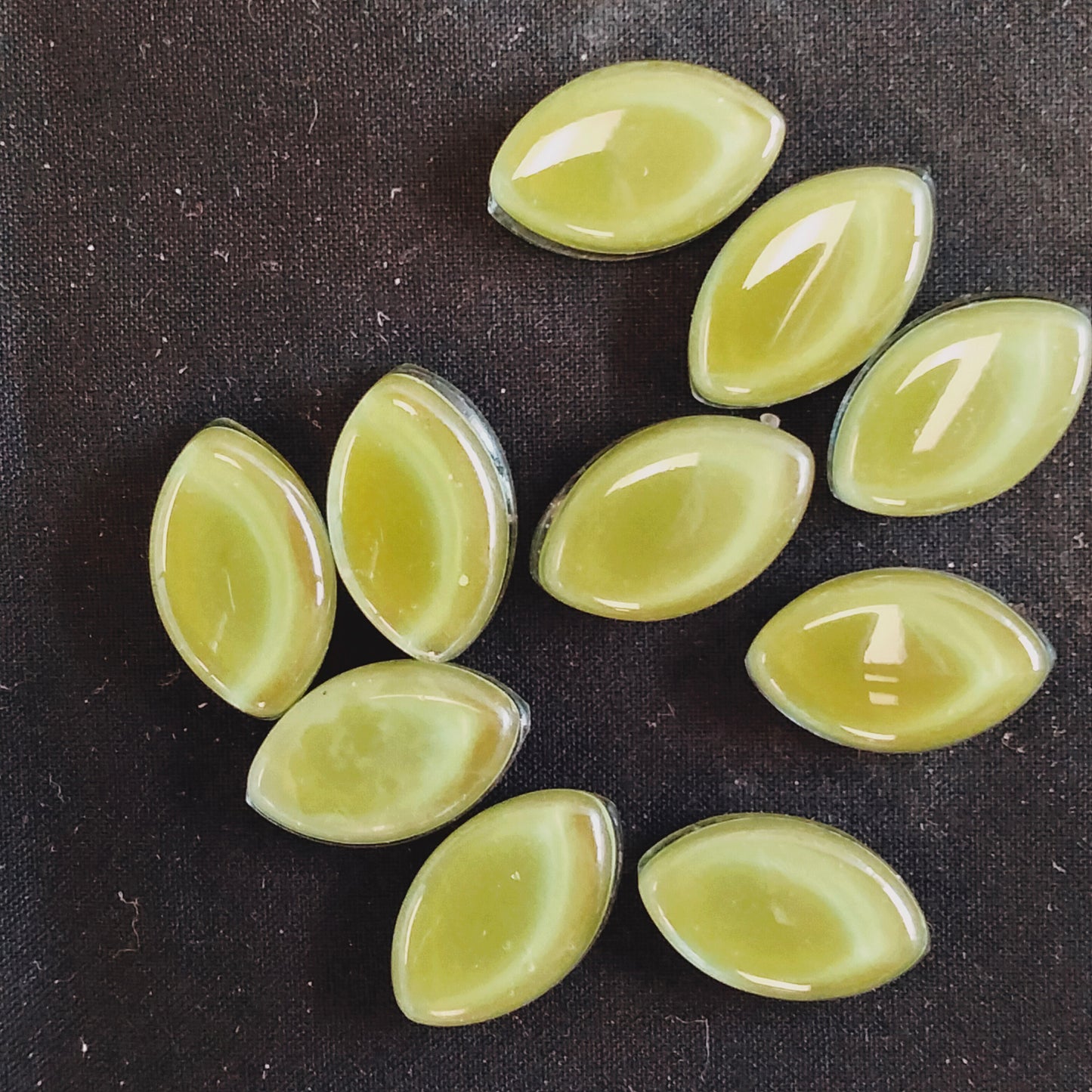 Olive Green Glass Leaves