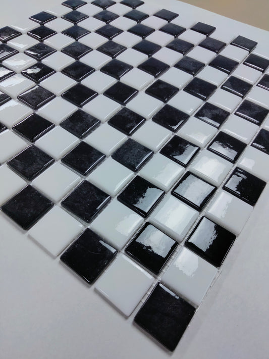 25mm Glass Checkerboard Tile-Black & White