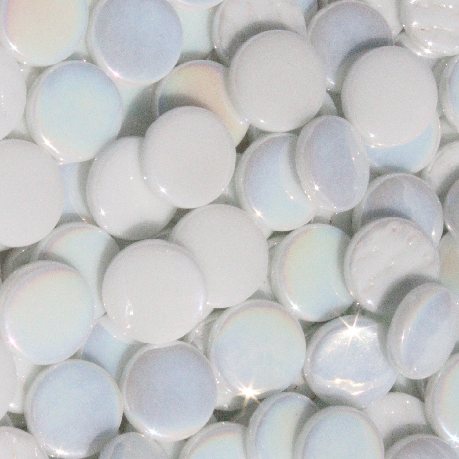 240-i - Zinc White - Iridescent, PennyRoundIrid tile - Kismet Mosaic - mosaic supplies